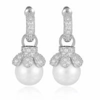 bilincolor silver color crytal clear cubic zircon round white pearl earring for women wedding bridal