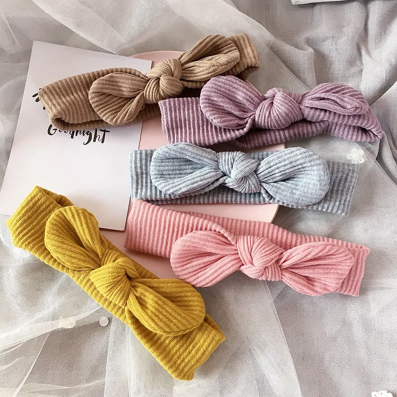 

Детская полосатая повязка на голову, эластичная модная детская повязка на голову, вязаные аксессуары для волос для девочек, 9 цветов