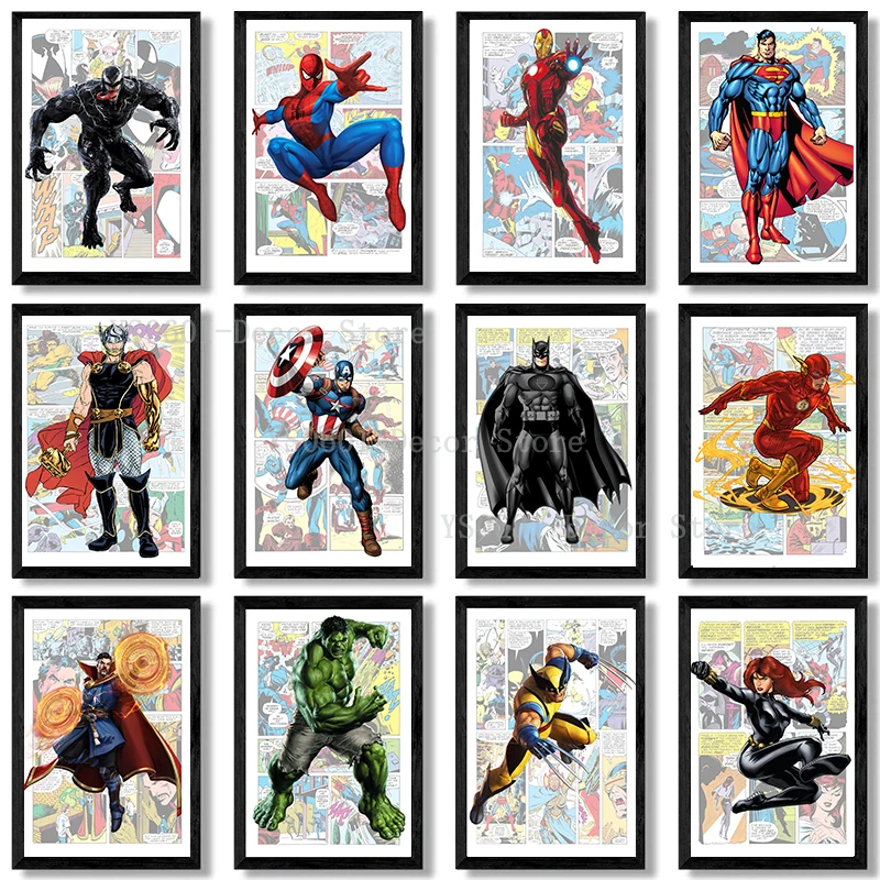Creative Marvel Avengers Posters Spiderman Iron Man Hulk Captain America Canvas Painting Bedroom Decor Home Decor Wall Art