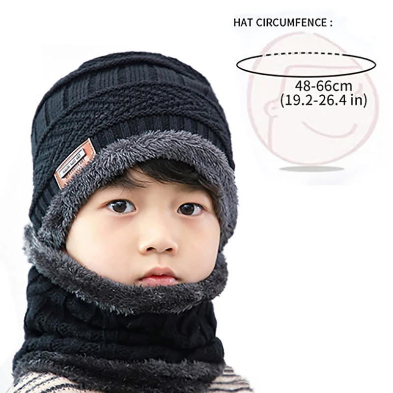 2Pcs/Set Knitted Baby Hats Scarf Шарфы и маски Beanie Cotton Warm Fur Caps Hat For Childern Girls Boys Beanies Winter | Детская