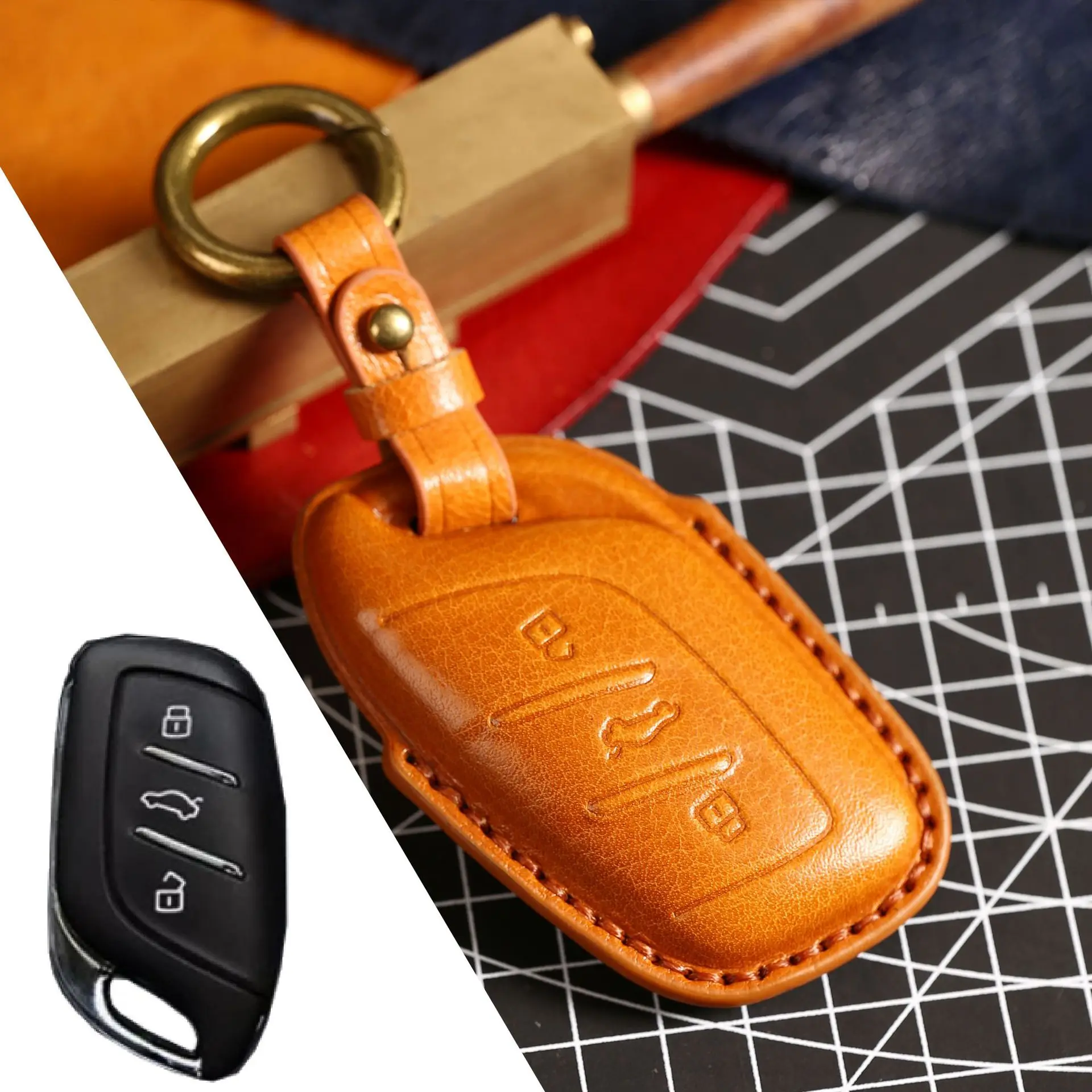 

Luxury Leather Car Key Case Cover Fob Shell for MG ZS HS EV MG5 MG6 MG7 MG3 EZS EHS GS 2018 2019 2020 2021 Car Accessories