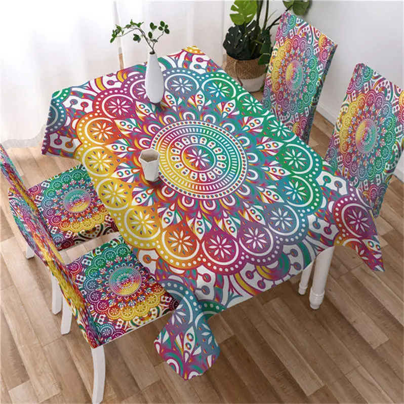 

Bohemian Mandala Floral Printing Rectangular Tablecloth for Table Home Decoration Waterproof Anti-stain Tablecloth for Dining