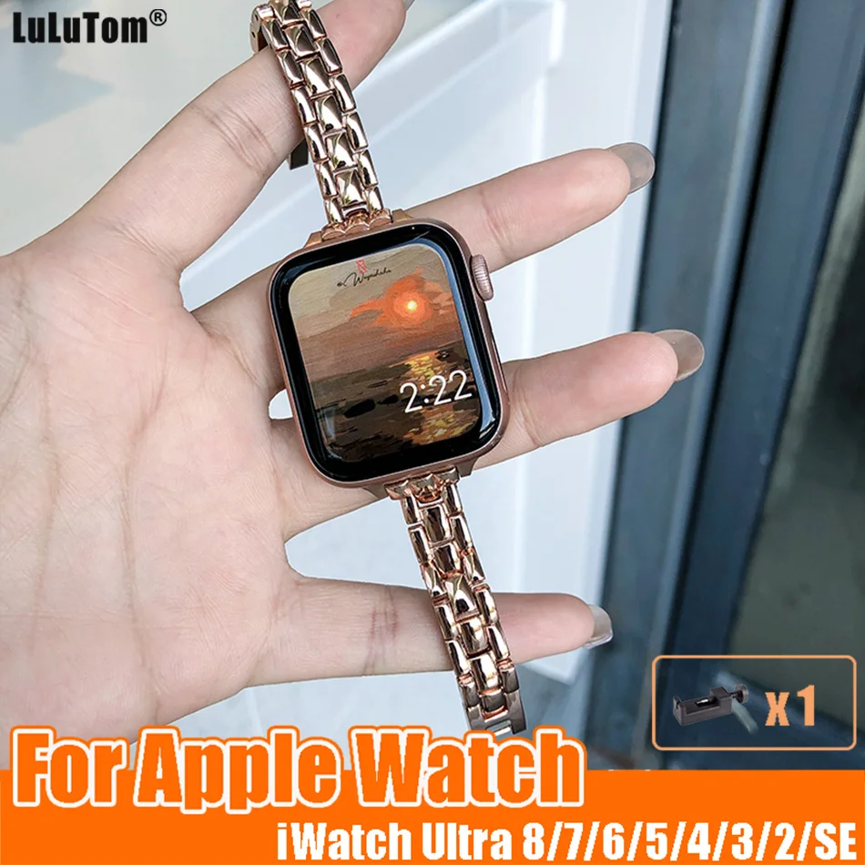 

Metal Steel Bracelet for Apple Watch Ultra Band 6 7 8 SE Series 40 41 44mm 45 49 mm Women Slim Strap for iWatch 5 4 Accessories
