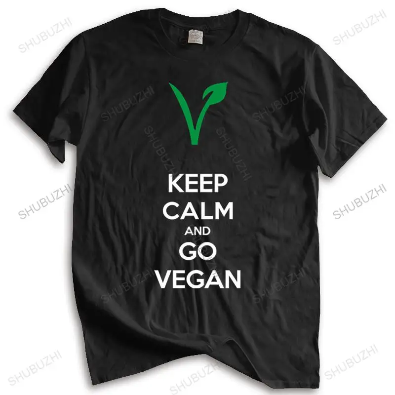 

Cotton Tshirt Men Crew Neck Tops Keep Calm And Go Vegan vegetarian slogan mens Unisex Teeshirt Euro Size