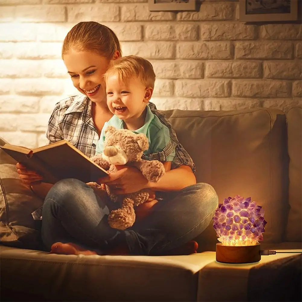 

Аметистовый Ночной светильник, креативная настольная лампа, прикроватный светильник для спальни, декоративная Базовая лампа из фиолетовог...