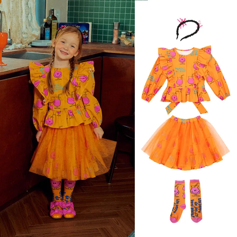 

Korean Children's Shirts Skirts 2023 New AW Autumn Child Girls Long Sleeve Ruffled Shirt Dress Children's Clothings 2 to 8Years