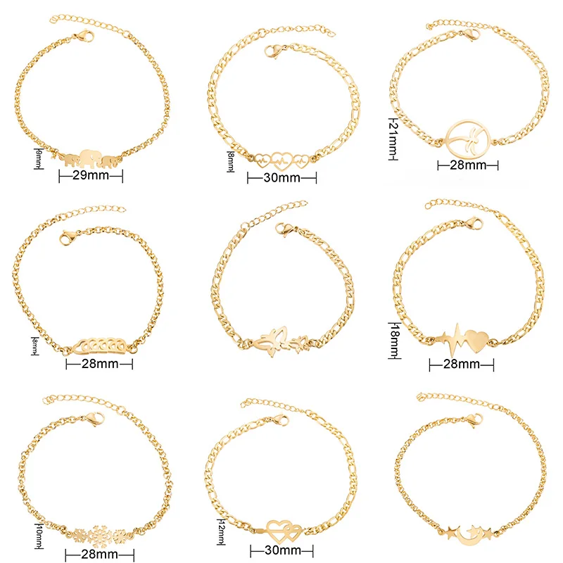 

Trendy Men's Stainless Steel Bracelet New Jewelry Women Vintage Gold Elephant Hollow Heart Butterfly Moon Charm Bracelet Party