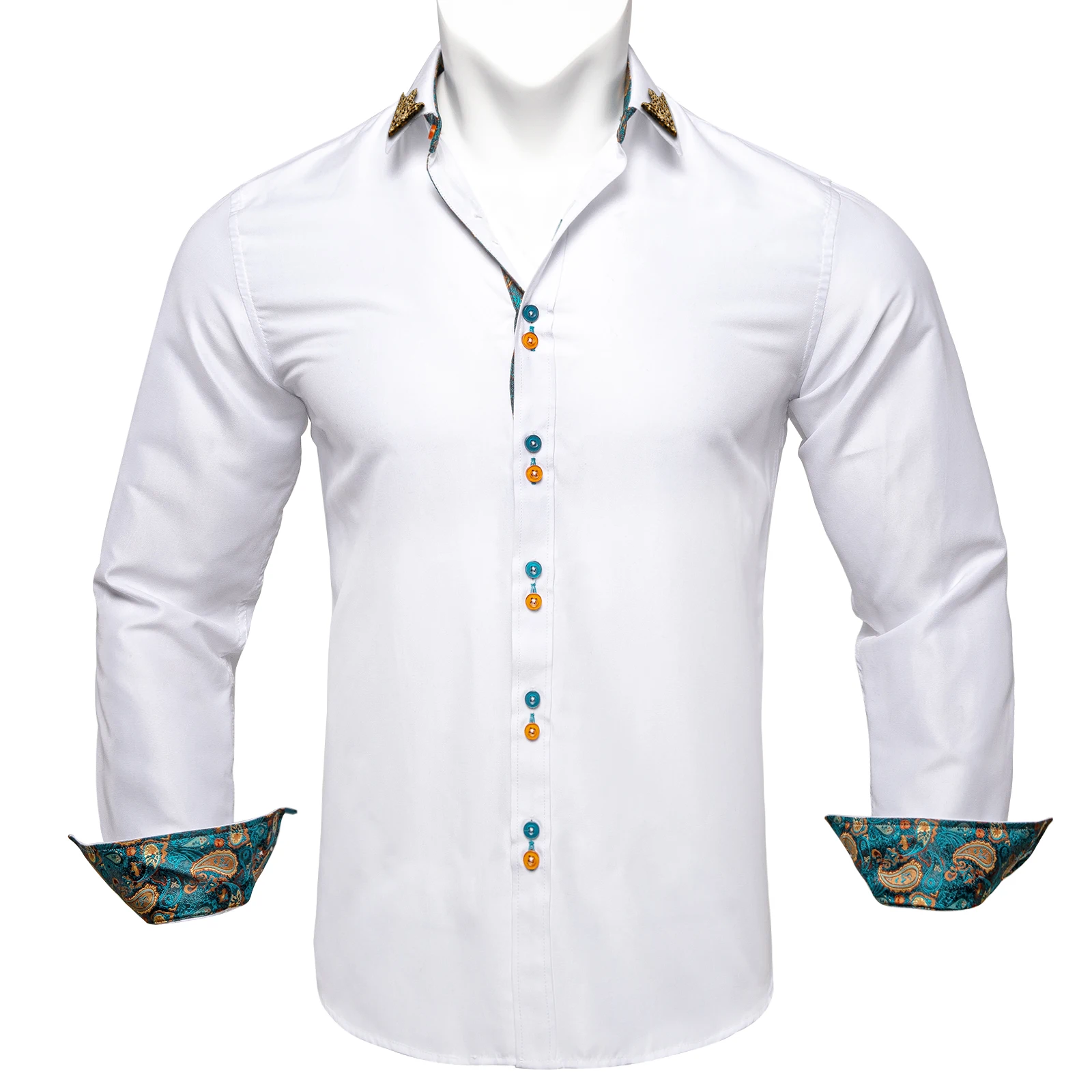 Fashion White Blue Patchwork Casual Blouse For Man Long Sleeve Business Dress Shirts