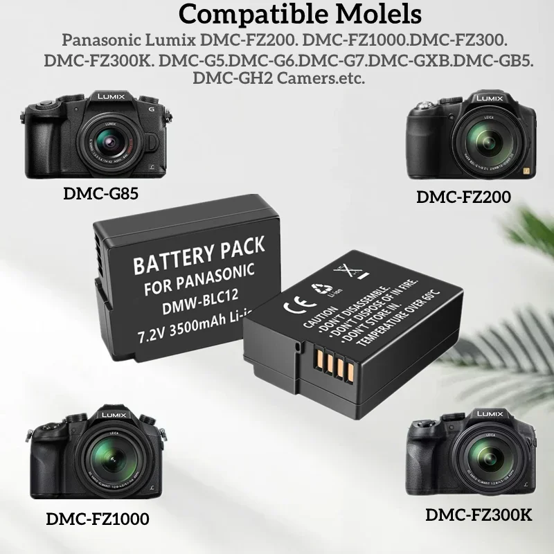 1-5Pack 3 5 Ah Kompatibel mit Panasonic DMW-BLC12 DMW-BLC12E DMW-BLC12PP и Lumix DMC-G85 DMC-FZ200 DMC-FZ1000Battery