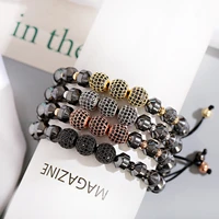 10mm zircon round beads bracelet for men women copper beads classic metal adjustable handmade chain bangle