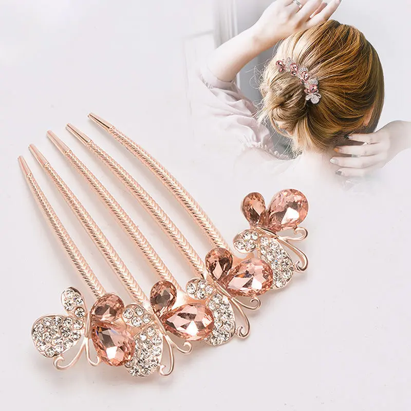 

New Korean Style Hair Accessories Inserted Comb Hair Comb Rhinestone Wreath Headdress for Women Adult Hairpin Butterfly Curler