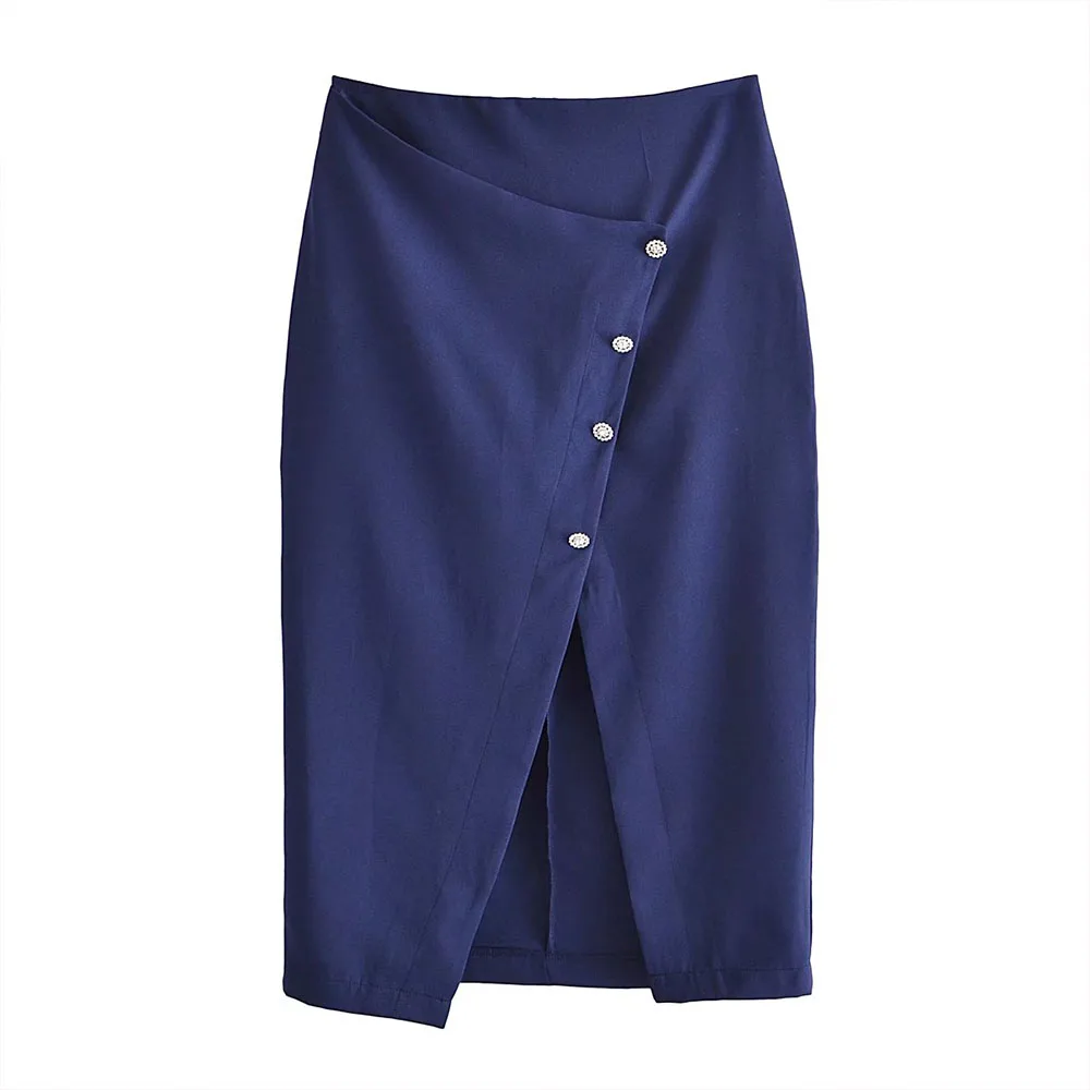 

2022 Spring New Women's Clothes Elegant Fashion Jewelry Button Midi Skirt Casual High Waist Front Split Skirt Women's Clothes