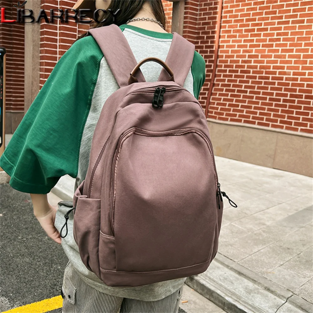 

Women's Backpack Solid Color Female Multi-pocket Casual Woman Travel Bags High Quality Schoolbag for Teenage Girl Book Knapsack