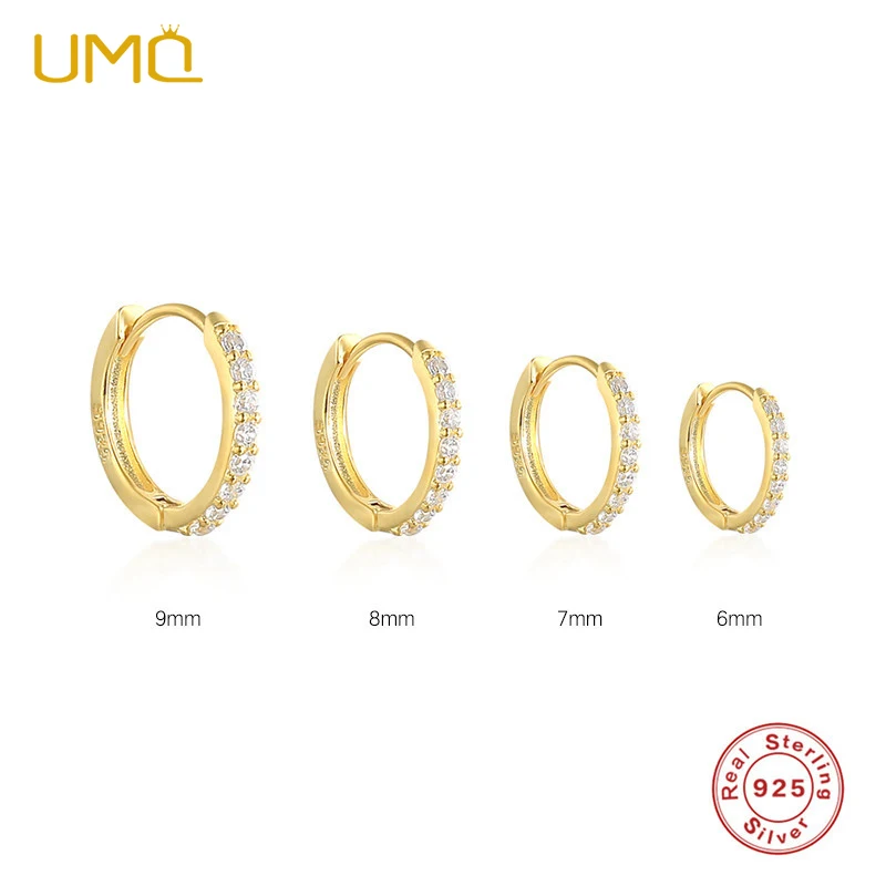 

UMQ 925 Sterling Silver Hoop Earrings Gold Color Zircon Tiny Cartilage Piercing Small Circle Huggie Earring for Women Jewelry