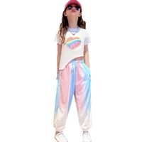 new summer girls clothing sets sweet casual heart t shirt and pants 2pcs fashion rainbow gradient outfit children clothes suits