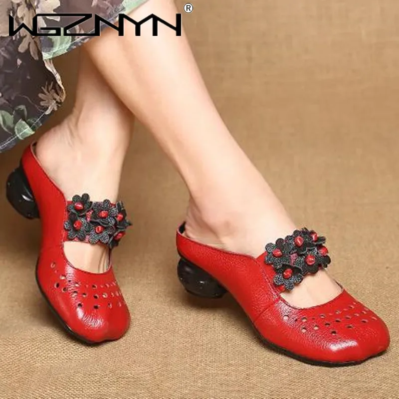 

New Genuine Leather Roman Shoes Pure Handmade Flat Shoes Women Art Mori Girl Slippers Women Fashion Retro Casual Flower Shoes