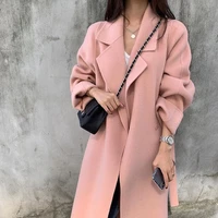 new fashion autumn and winter coat ladies wool warm pink thickened warmth 2022 womens long jacket woolen coat casual cardigan