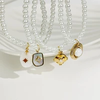 vintage irregular gold color rhinestone star geometric pendant necklace for women simulation pearl beaded necklace accessories