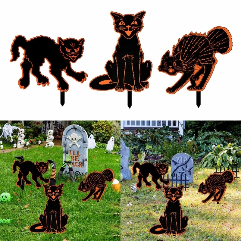 

Q1QC украшения для Хэллоуина кошачий двор знак сад колья открытый газон земля вставка