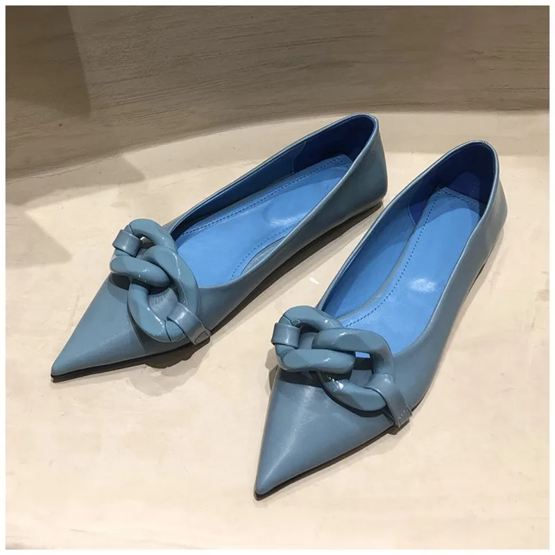 

Женские туфли с острым носком, на плоской подошве, с цепочкой