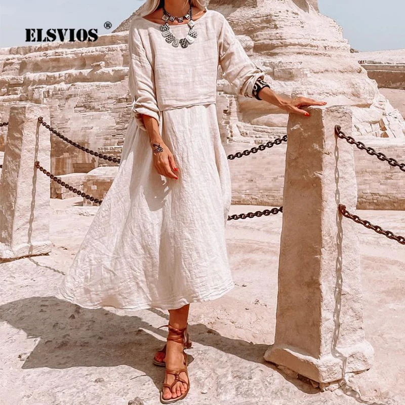 

Autumn Spring Casual Solid Color Sling Dress Pullovers Two Piece Sets Women Fashion Cotton Linen Commute Elegant Party Clothes