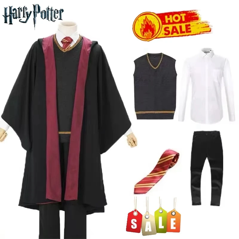 Hermione Cosplay Outfit Gryffindor Long Sleeve Slytherin Sweater V-Neck Uniform Set Ravenclaw Jacket for Men and Women