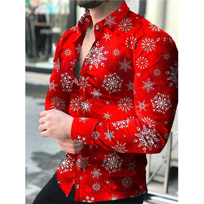 New Men's Shirts Men's Casual Party Print Slim Shirts Fall Lapel Sports Button Long Sleeve Shirts Soft Breathable Tops for Men