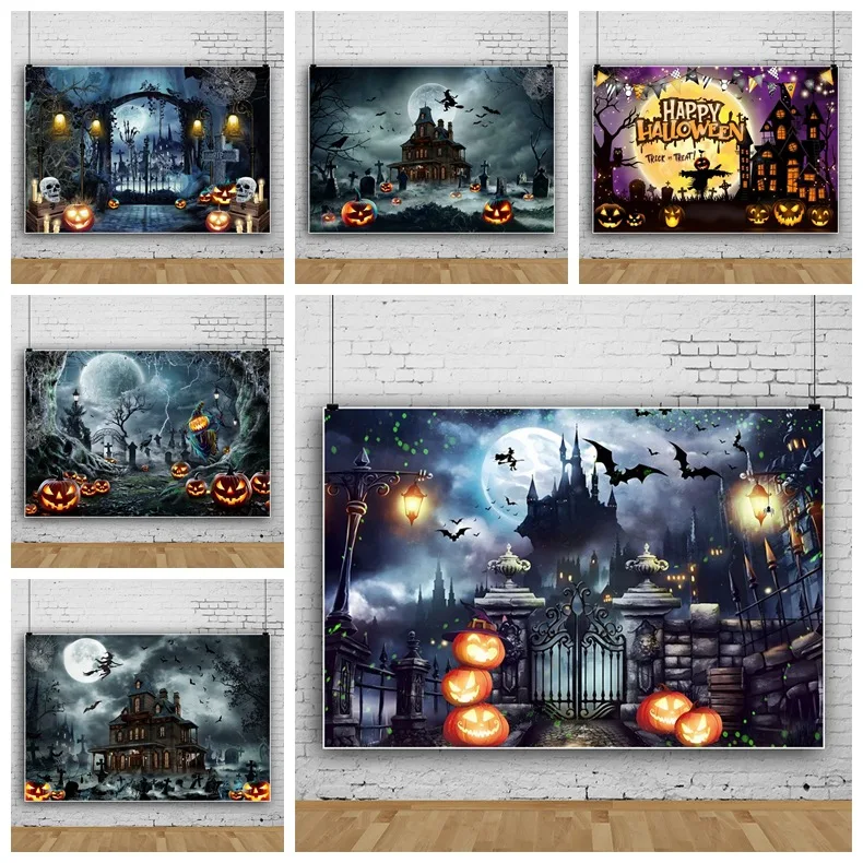 

Фон для фотосъемки Хэллоуин Карнавал Вечеринка луна ночь ворона надгробие Тыква Скелет украшение фон для фотосъемки
