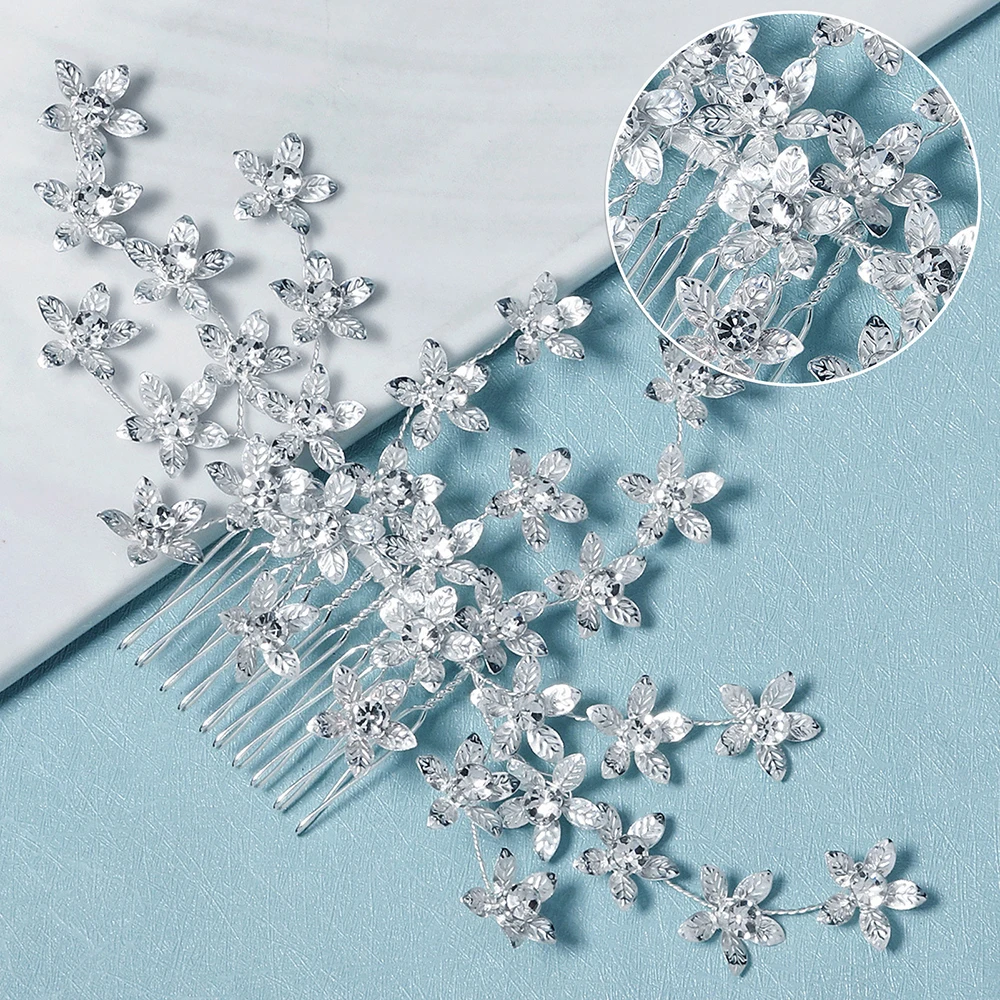 

Silver Plated Hair Combs Bling Rhinestone Hairpins Clips for Women Girls Bride Wedding Hair Jewelry Accessories Flower Headpiece