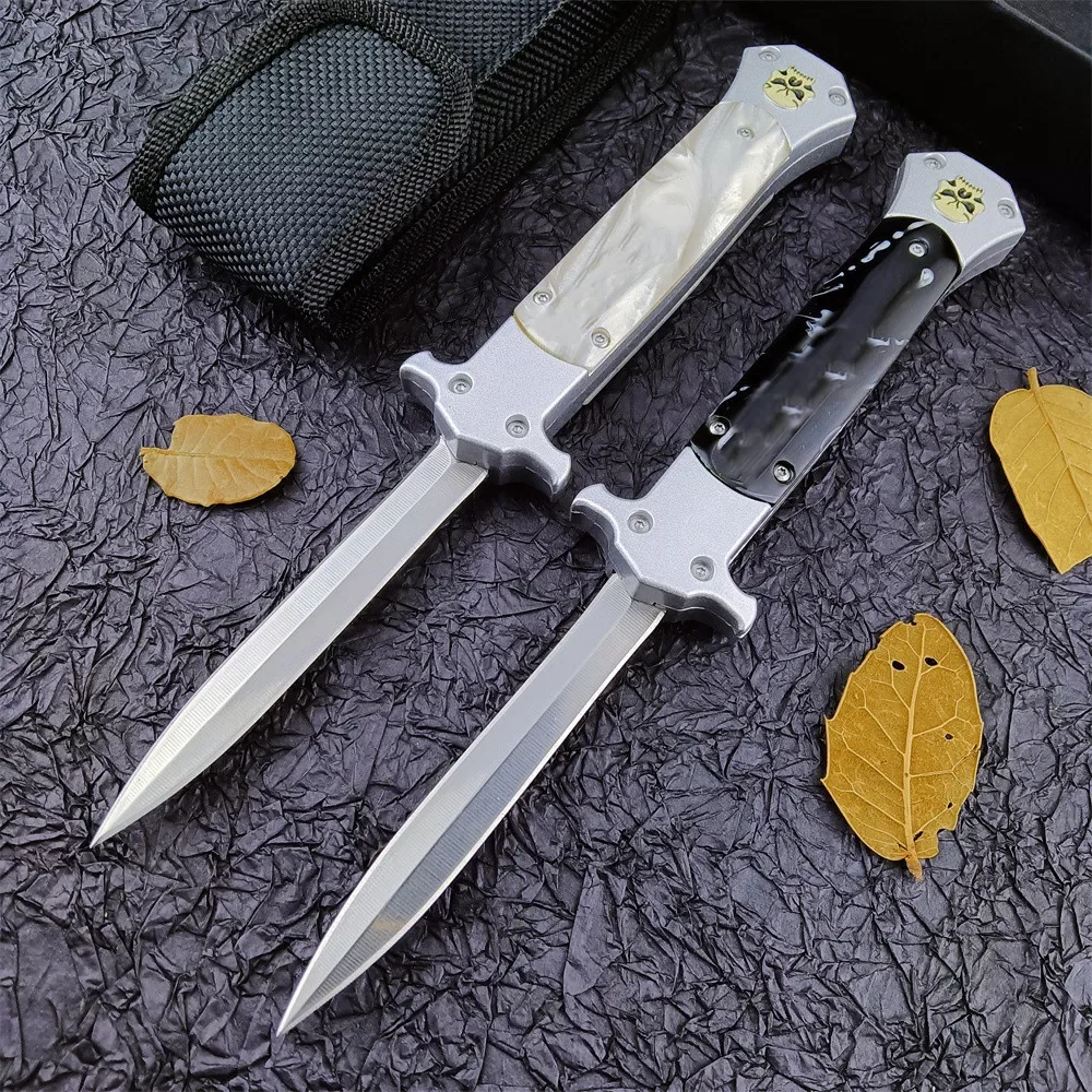 

Pocket Tactical Italian Mafia AKC AU.TO Assisted Folding Knife 440C Blade Zinc Alloy Inlaid Acrylic Handles Camping Hunting Tool