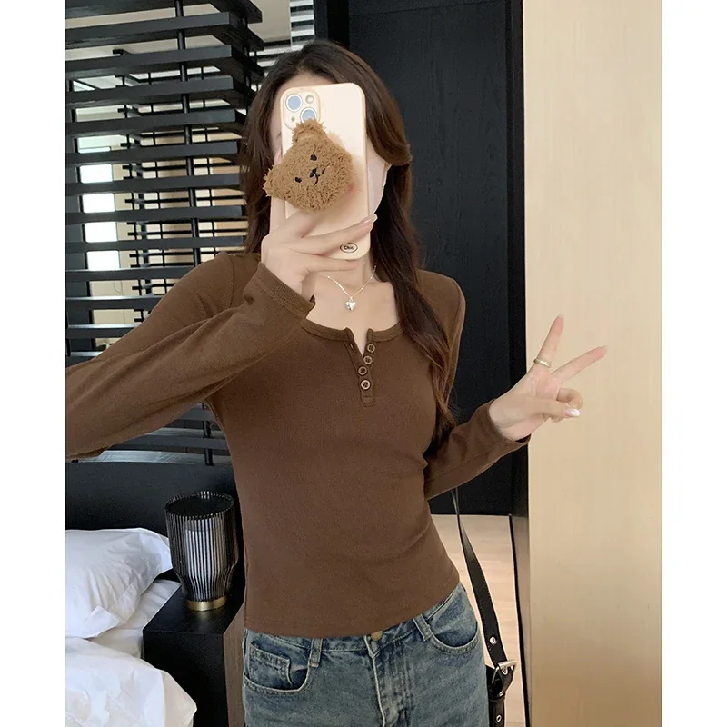 Pure Desire Slim Tight Сексуальные женские топы Осень-зима Футболки с длинным рукавом и