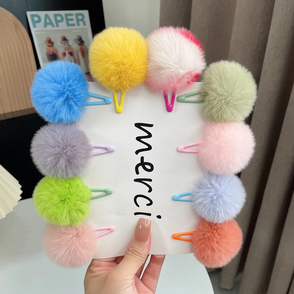 

Girls Hairpins with Pompom Small Mini Ball Gripper Hairball Pom Hairclips Children Princess Hair Clip Accessorie Wholesale