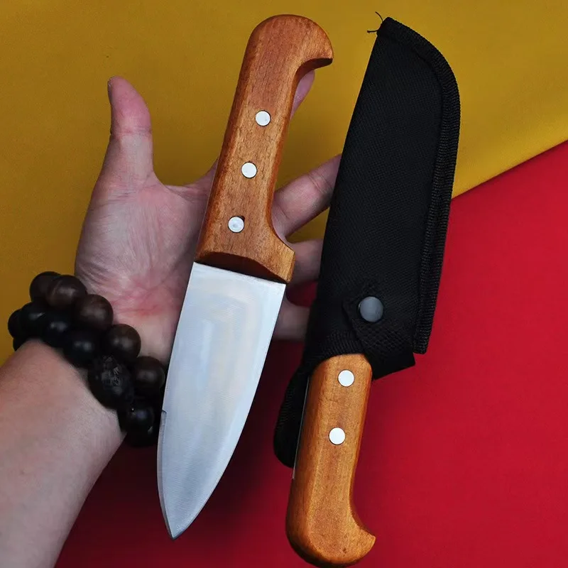 

D2 Steel Small Straight Knife Mahogany Handle Outdoor Survival Straight Knife Portable Sharp Knife Fruit Knife