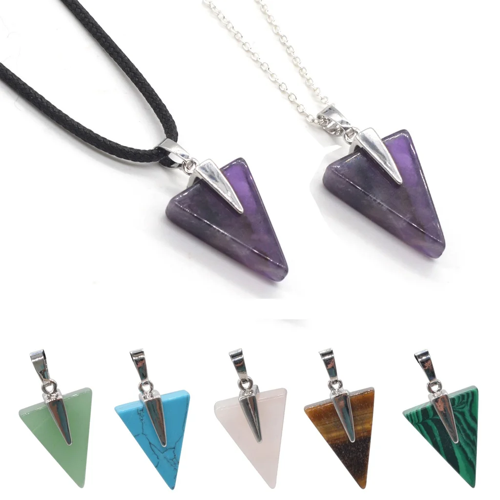 

Triangle Gemstone Necklace for women Girls Hanmade Craved Crystal Pendant Choker Healing Chakra Yoga Jewelry