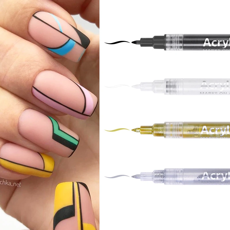 4Pcs Set Nail Art Drawing Graffiti Pen-Waterproof Painting Nail Design Pens Pack DIY Liner Details Maker Art Pencil Accessories