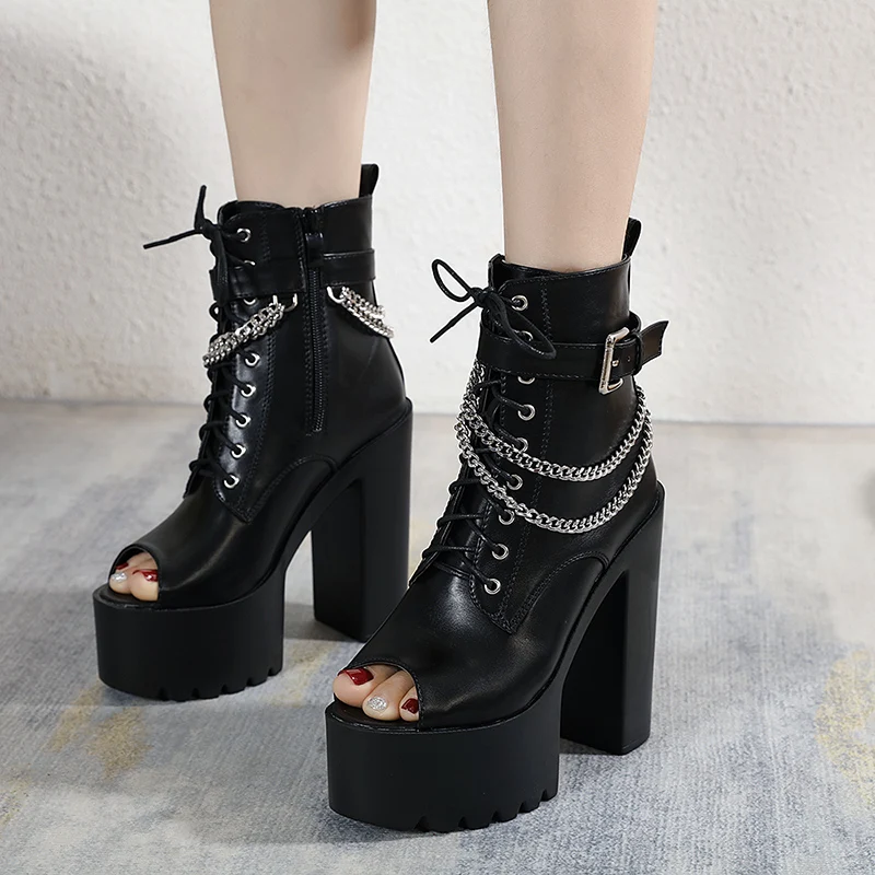 

Туфли-лодочки женские на толстой подошве, водонепроницаемые туфли на блочном каблуке, с открытым носком, на платформе, с молнией сзади, для ночного клуба