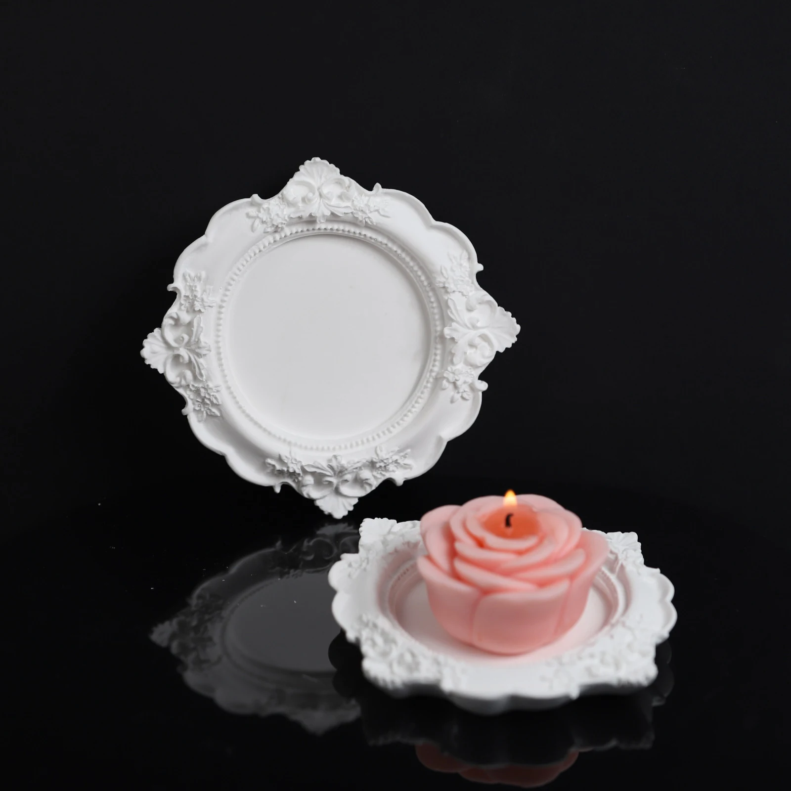 Gypsum Molds For Home Decoration Lace Decorated Plates Mold Silicone Mold For Concrete Dish Flower Molds