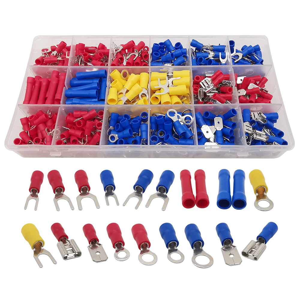 

520Pcs Assorted Insulated Spade Ring Fork Butt Crimp Terminal Connector Wire Electrical Cold Pressed Terminals Assortment Kit