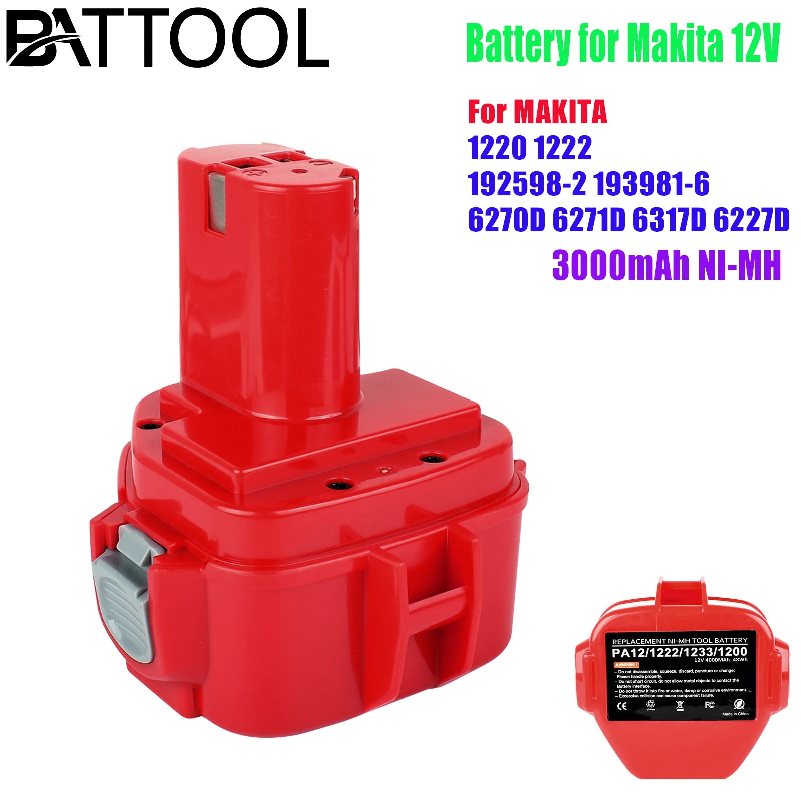 12 В 3000 мА/ч для Makita PA12 аккумулятор Ni-MH 1200 1220 1201 1222 1233SA 1233SB 1235 192681-5 беспроводные инструменты сменная батарея