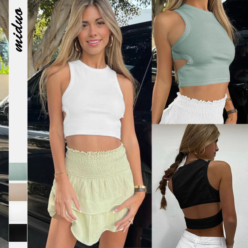 

2022 Summer Women Tank Tops Super-Short Solid Croset Crop Top Sport Fashion Vest
