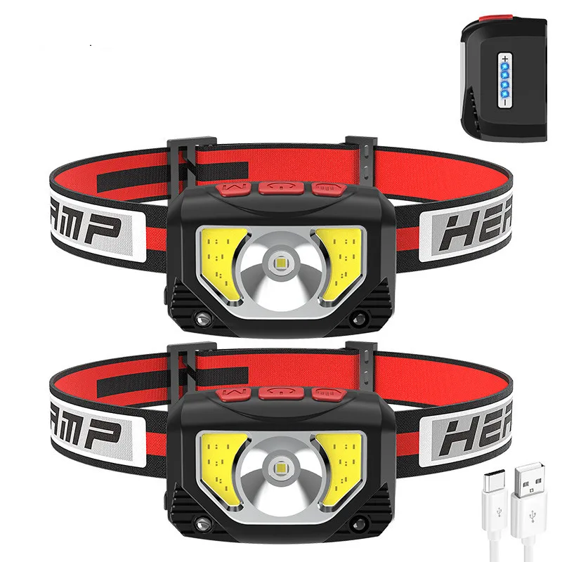 Sensor XPG COB Headlamp Waterproof Headlight Battery 1000mah Flashlight USB Rechargeable Lamp 6 Torch Lighting Modes Work