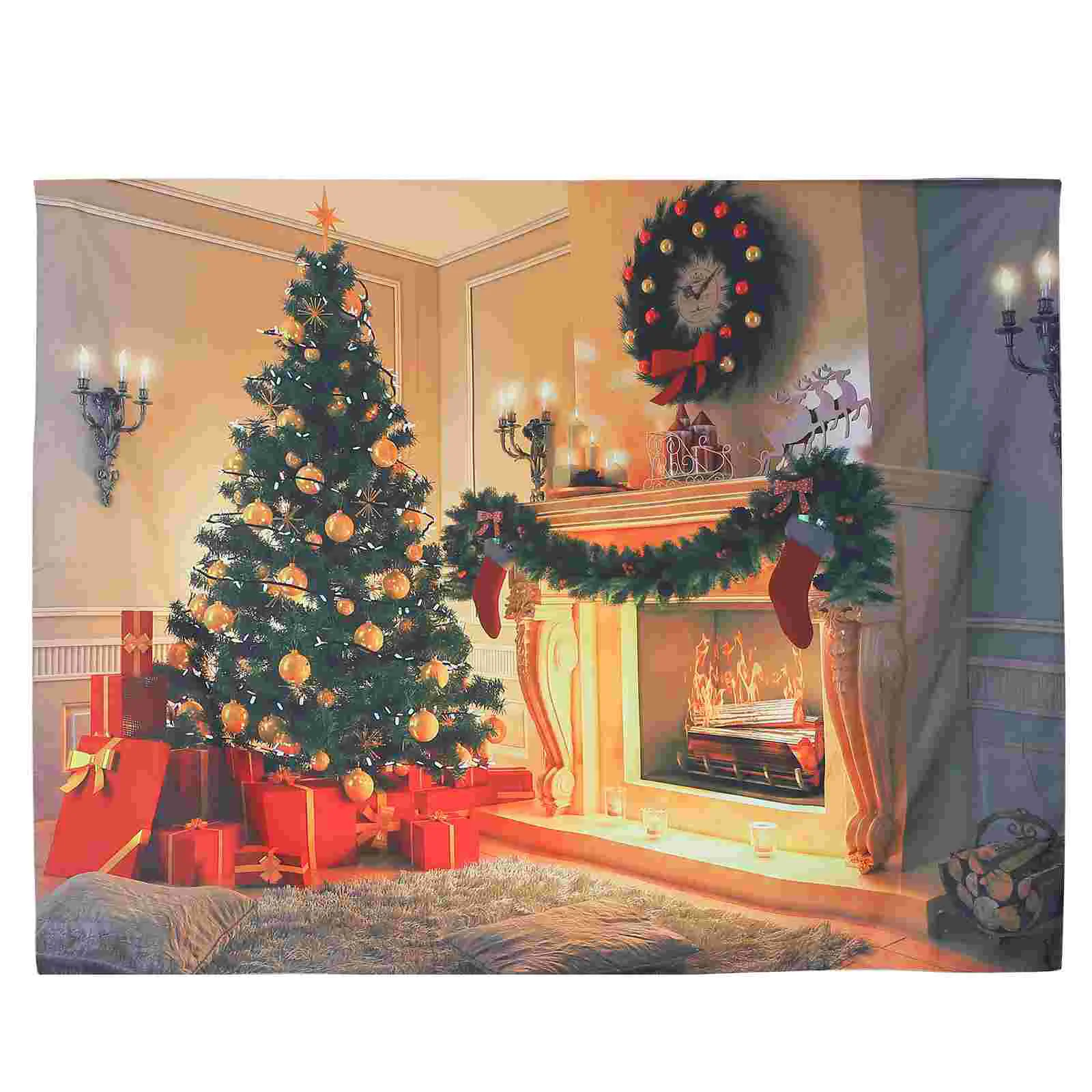 

Backdrop Christmasbackdrops Photo Cloth Fireplace Tapestry Photography Winter Village Holiday Background Banner Prop Digital5X7