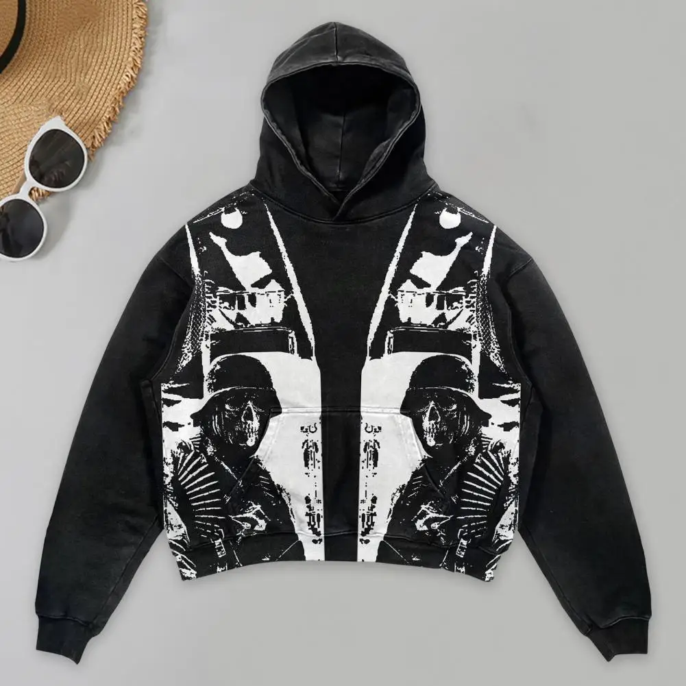 

Retro Style Hooded Sweatshirt Men's Skull Print Hoodies Retro Streetwear Fashion with Alphabet Pattern Loose Fit for Trendy Look