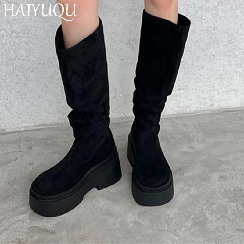 Женские замшевые ботинки на высоком каблуке дизайнерские модные повседневные