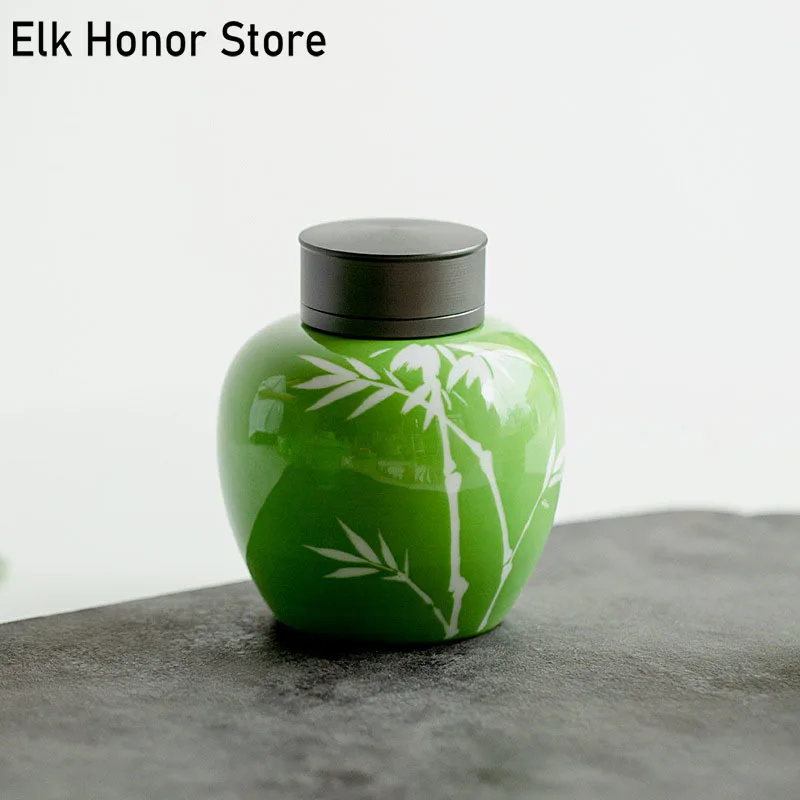 

Зеленый керамический чайный котелок Yongzheng, чистый ручная роспись, зеленый бамбуковый чайный горшок, чайный склад, двойная запечатанная таин...