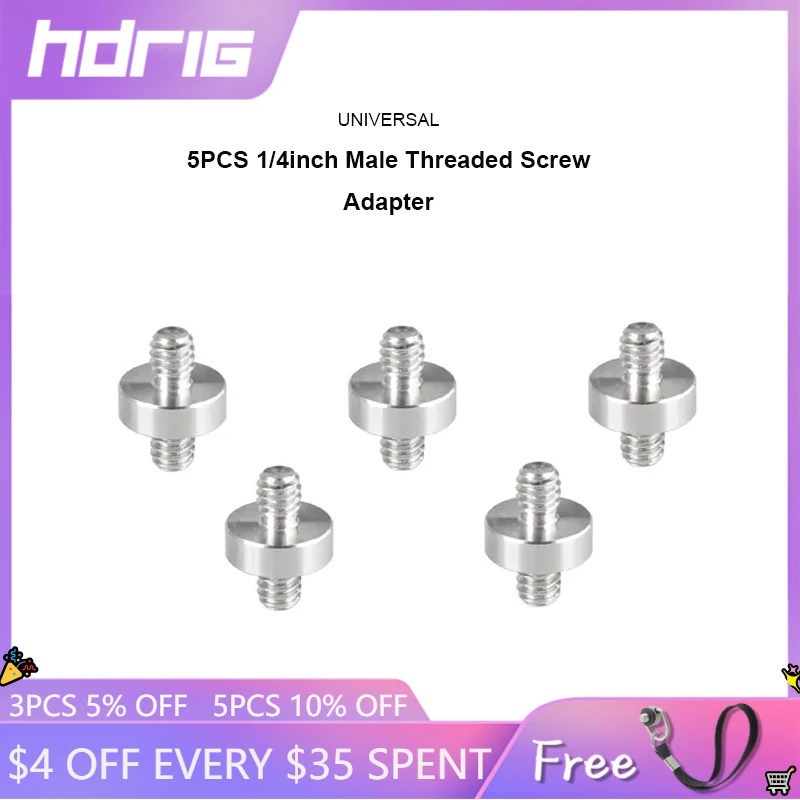 

HDRIG 5PCS Stainless Steel 1/4 inch Male to 1/4 inch Male Threaded Screw Adapter Double-ended Screw Adapter For Camera Cage Rig