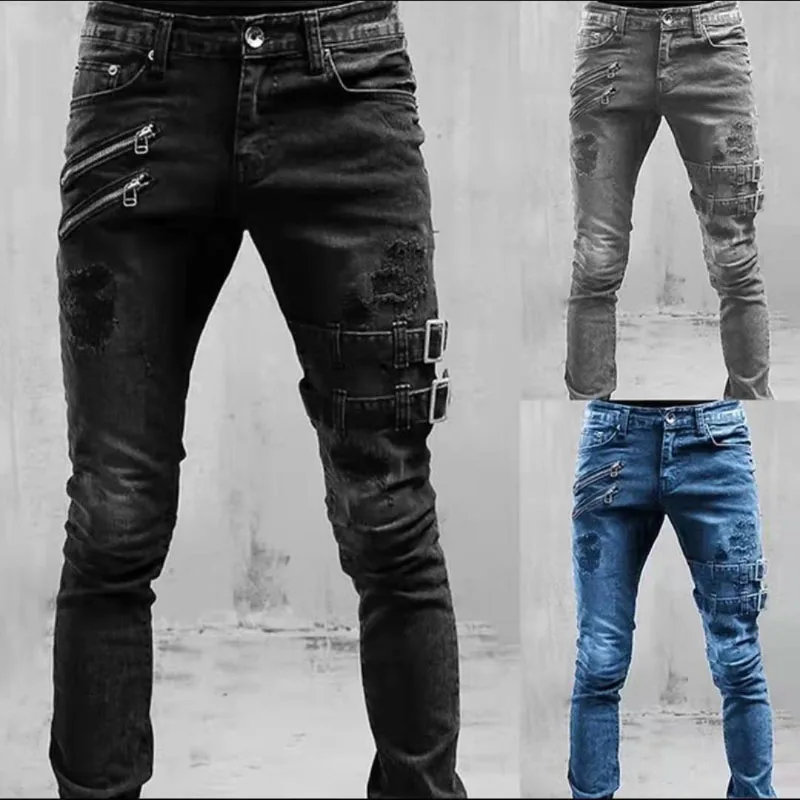 

New European And American Locomotive Personality Flow Elastic Explosion Style Skinny Jeans