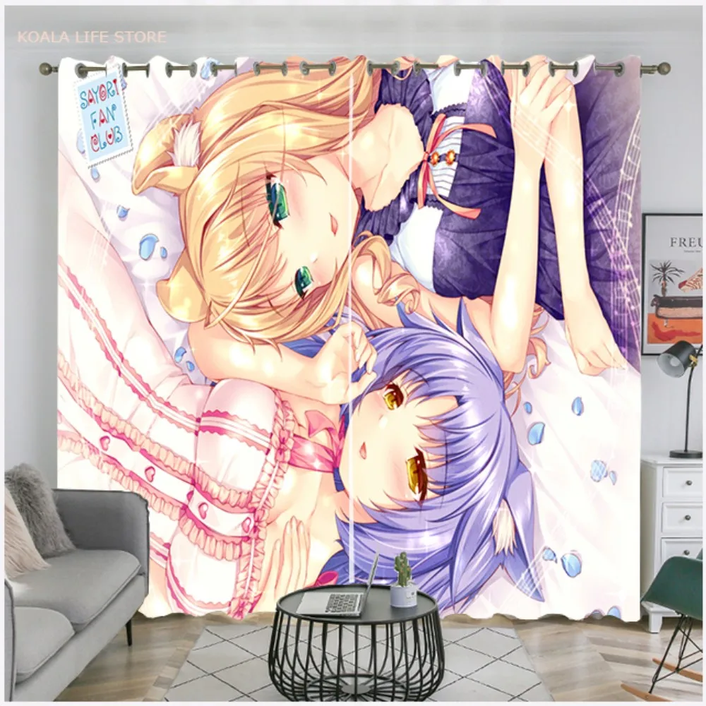 

Manga Custom Cute Girl Curtain Shading Window Drapes Japan Anime Nekopara Room Decor Kids Adult Bed Room Decor Folio/One Piece