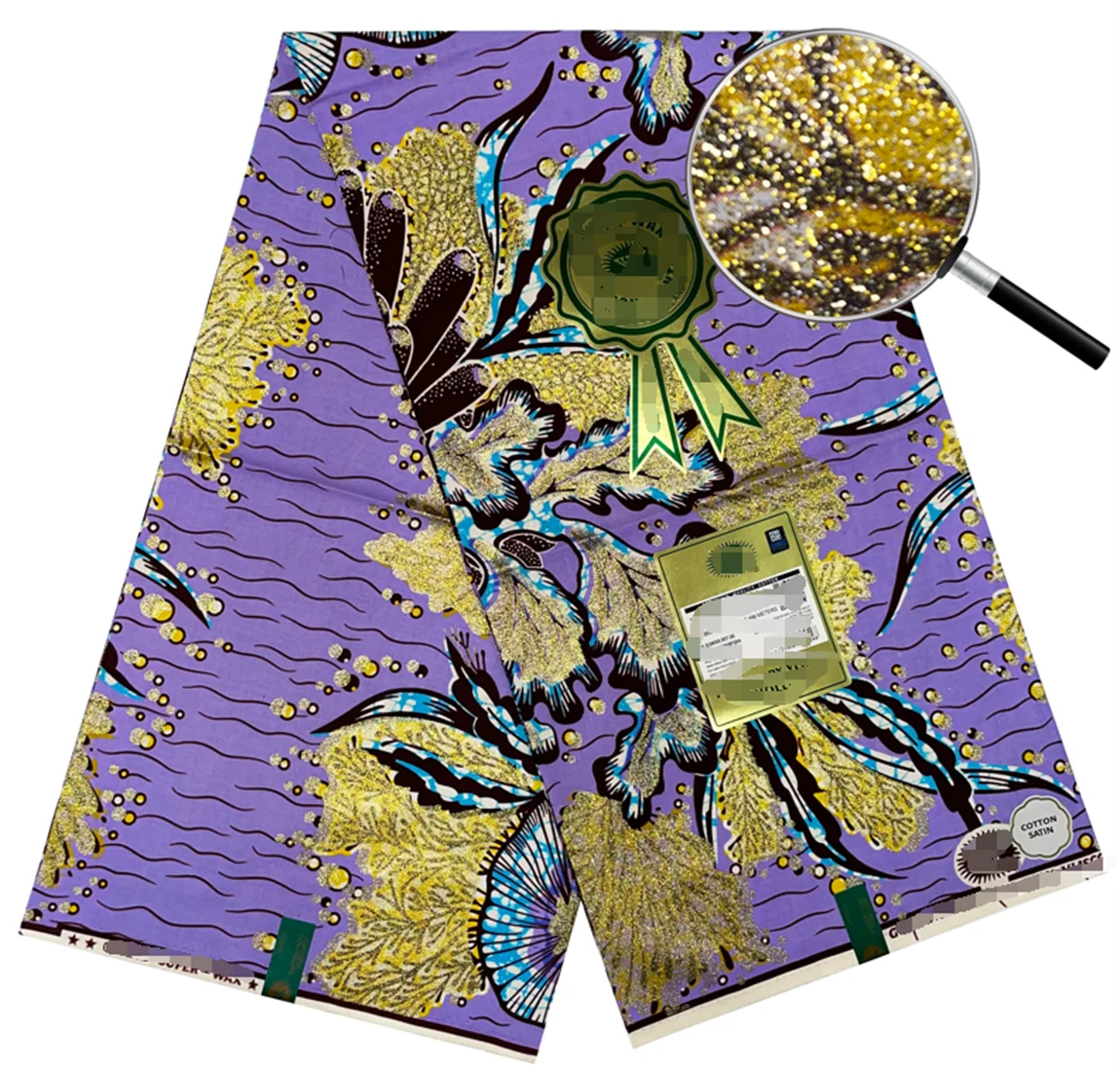 2024 африканская ткань Grand Glam с блестками Supe-V золотистая восковая мягкая Анкара