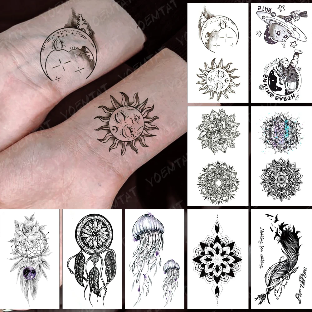 

Водостойкая Временная тату-наклейка, луна, звезды, облака, флэш-тату, Вселенная, планета, рука, запястье, искусственная тату для боди-арта, дл...